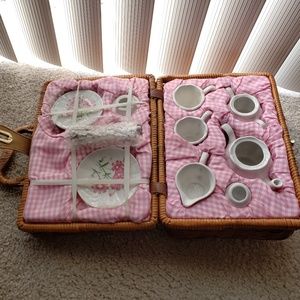 Vintage wicker basket tea set